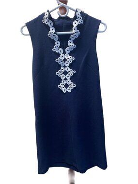 Vince Camuto Navy Sleeveless Mini Dress with White Embellished Placket Size 6